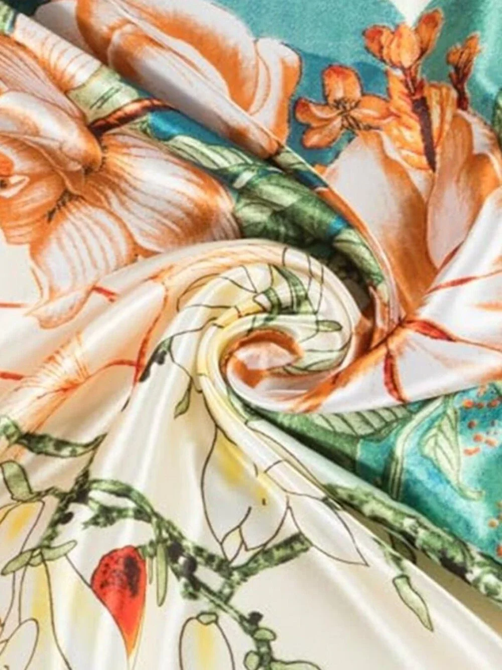 Head Scarf Like Silk Scarf Hair Scarf Printed Square Scarf Light Blue & Orange